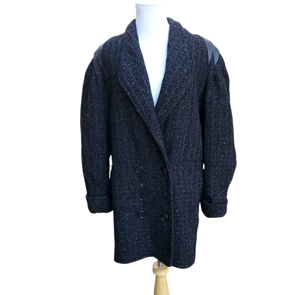 Vintage The Legend Black Wool Blend Pea Coat Double Breasted Sz 12